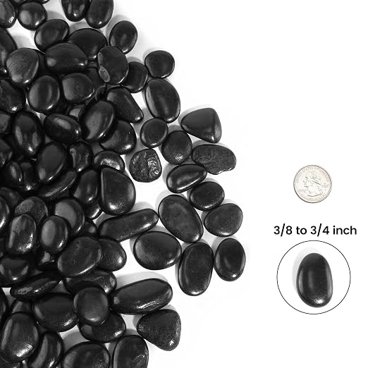 12 LBS River Rocks, StoneCreek, Decorative Garden Stones for Plant Landscaping, Polished Gravel Filler Pebbles for Home Decoration, Vases, Succulents, Flower Beds and Fish Tanks (Black, Medium)