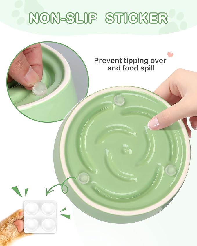 TRUVIC Ceramic Slow Feeder Dog Bowls, 1.5 Cup Puzzle Slow Feeder Bowls for Fast Eaters, Ceramic Dog Food Dish no Black Chin, Puzzle Bowl for Medium Dogs, Green