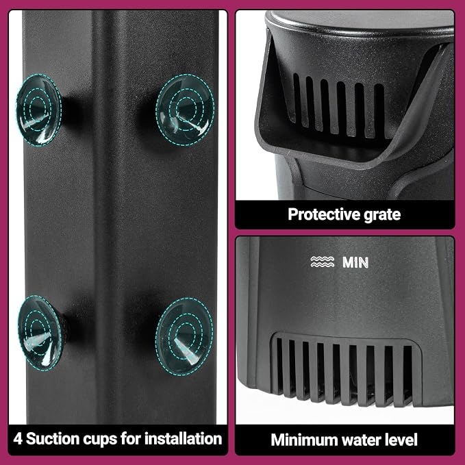 Yaubay Quiet Internal Aquarium Filter, 3-Stage Bio Filtration Low-Level Waterfall 5W Power Fish Tank Filter with Protective Grate for Up to 20 Gallon Betta Turtle Shrimp Tank, 90GPH (Filter)
