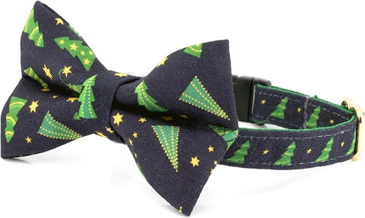 Ultra Joys Cat Collar - Breakaway with Bells, Bowtie & Christmas Tree Pattern - Small Kitten & Cat Collar