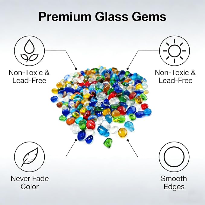 0.93LB Decorative Sea Glass Pebbles, Colorful Clear Irregular Stones for Fish Tank, Aquarium Gravel, Garden, Vase Filler, Turtle Tank Decoration (Colorful Glazed Sand, 0.93LB)