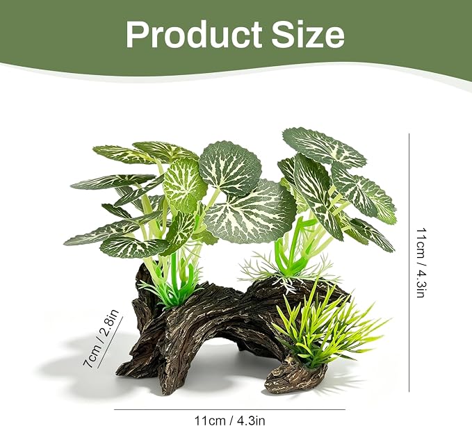 Silk Aquarium Plants with Artificial Driftwood | Soft silk plants with resin driftwood, safe for fish, lifelike, durable, fits small & large tanks, maintenance-free.