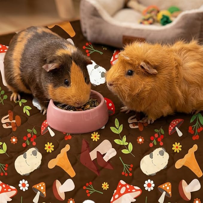 Guinea Pig Cage Liners, 2 Pack 49x24in Washable Guinea Pig Bedding, Waterproof Reusable & Anti Slip, Super Absorbent Guinea Pig Pee Pad for Small Animal, Rabbit, Bunny, Chinchilla, Brown