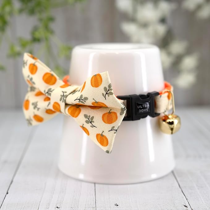Ultra Joys Cat Collar - Breakaway with Bells, Bandana & Bowtie - Pumpkin Large