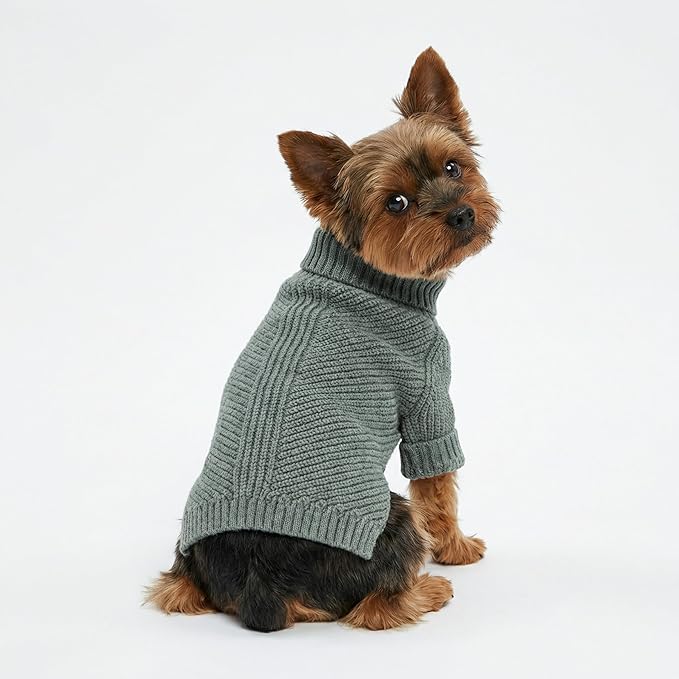 Fitwarm Dog Turtleneck Sweater, Thermal Knitted Pet Coat, Dog Winter Clothes for Small Dogs, Cat Apparel, Heather Grey, Small