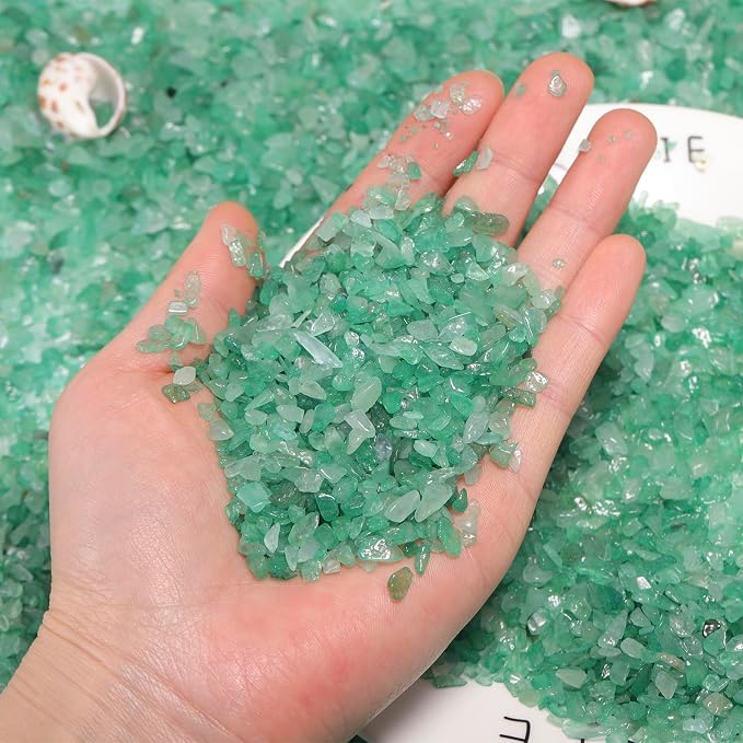 1LB Crystal Chips Stone Green Aventurine 3-5mm Mini Decorative Rock | Crushed Crystal Quartz Bulk,Irregular Polished Rocks for Fish Tank,Vases Filler,Succulent Plants Decor,Aquarium Gravel Rocks