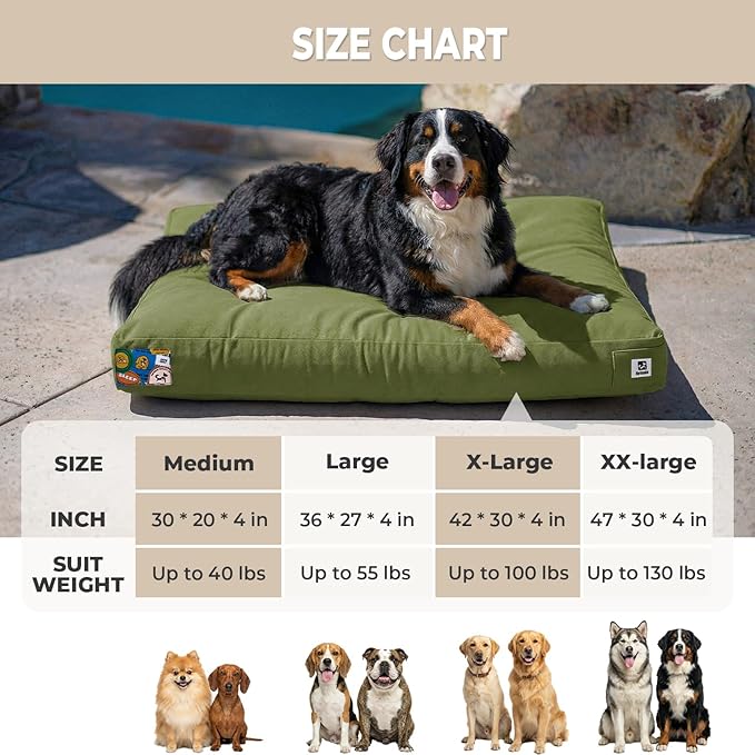 Sytopia 42 Inch Canvas Outdoor Dog Bed for Extra Large Dogs, Durable Indoor Patio Pet Pad for Crate, Great Gift for Pets with Waterproof Machine Washable Removable Cover, Green