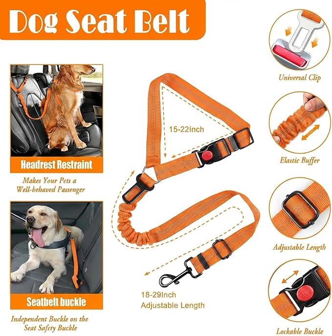 LOBEVE No Pull Dog Harness, Collar & Leash Set | Includes Dog Seat Belt, Collapsible Bowls & Poop Bag Dispenser. Ideal for Training, Walking, Hiking. Fits Small to Large Dogs(Orange-L)