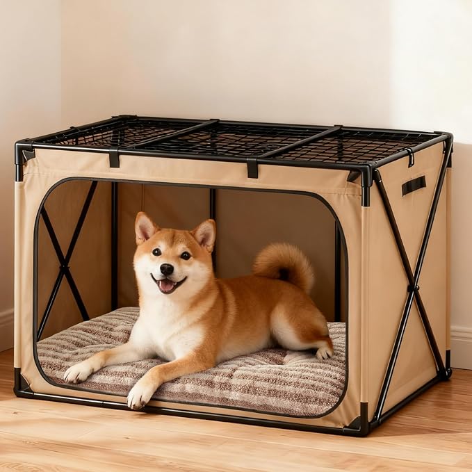 FURTIME Washable Dog Bed Large Sized Dogs, Deluxe Dog Crate Beds Comfy Fluffy Kennel Pad Anti-Slip Pet Sleeping Mat, Machine Washable Dogs Pillow, 35"x23"x3.5", Brown