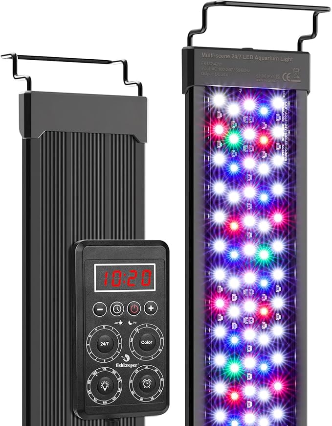 fishkeeper Smart LED Aquarium Light with One-Button Real-Time Sync, 24/7 Mode Full Spectrum Fish Tank Lights, 9 Colors DIY, 9 Timer, 10 Brightness IP68 Waterproof Aquarium Plant Light for 48-55 inch