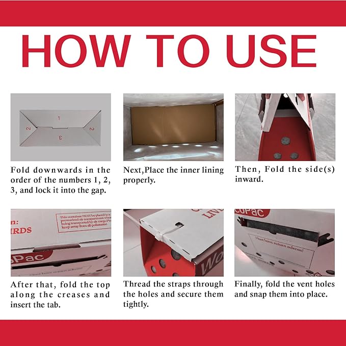 6 Pack Poultry Shipping Boxes, Live Bird Shipping Boxes, Poultry Carrier Crate has Ventilation Openings, Portable Bird Travel Bag, for Poultry Chicken Bird Duck - Size 17.7" x 7.8" x 11.8"
