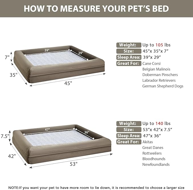 WNPETHOME XXL Extra Large Dog Bed, Washable Dog Couch with Removable Waterproof Cover, Orthopedic Pet Sofa Bed with Bolster Sides for Sleeping, 45 x 35 x 7 Inches