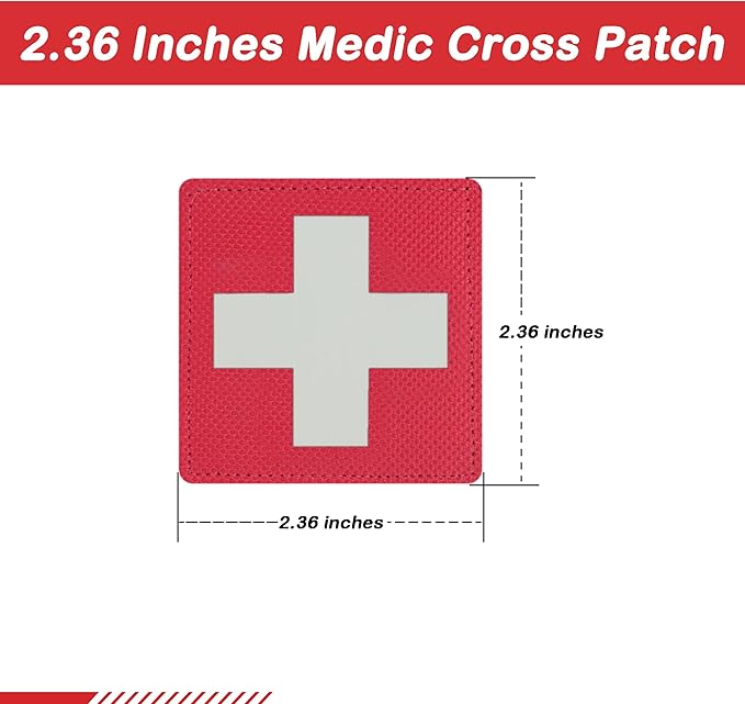 2-Pack Glow in The Dark Patches Luminous Medic Patch First Aid Patch for Backpack, Bags, Hats (2.36"x2.36")