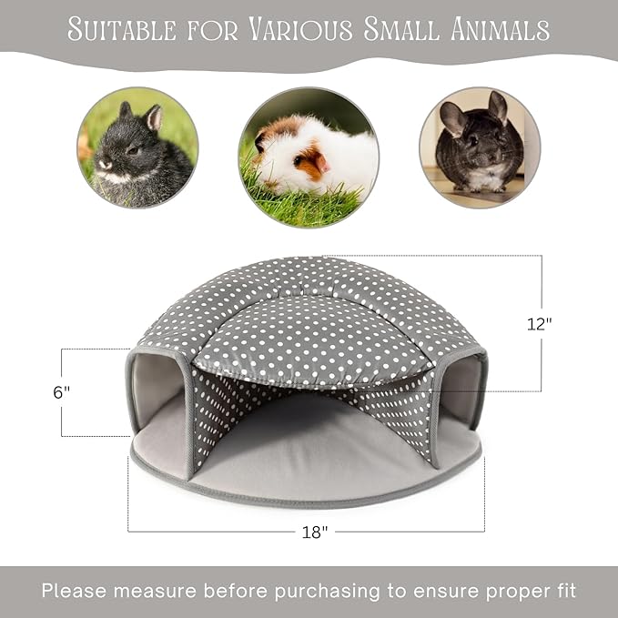 Guinea Pig Hideout Tunnel Bed, Washable Soft Small Animal Hideaway for Ferret, Chinchilla, Dwarf Bunny - House Pet Cage Accessory