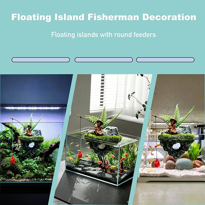 Resin Aquarium Floating Island Decoration, Fish Tank Floating Hiding Cave, Fisherman Decoration Accessory, Betta Fish Habitat, Suitable for Guppies, Rainbowfish and Hermit Crabs