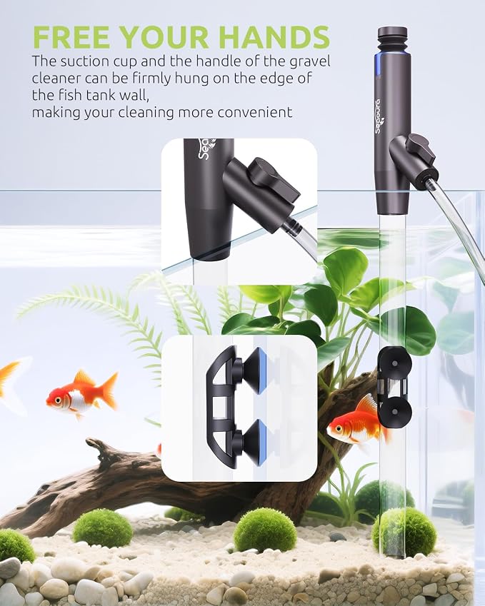 Aquarium Siphon Pump Gravel Cleaner & Rechargeable Portable Fish Aerator for Outdoor