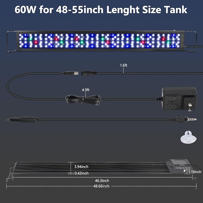 hygger 60W Smart Aquarium LED Light with Water Monitor for 48-55 Inch Tanks | Auto Lift-Up TFT LCD Screen, Temperature Monitor, Water Quality Monitoring, Full Spectrum Lighting, Intelligent Control