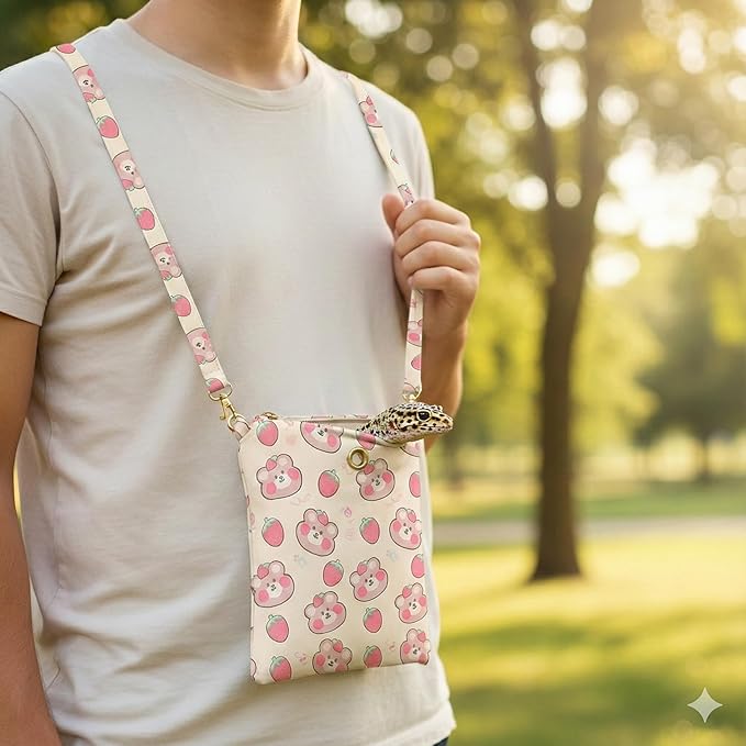 Small Pet Carrier Bag with Soft Minky Dot Lining, Breathable & Waterproof Travel Pouch for Leopard Geckos, Hamsters, Small Reptiles and Small Animals –All-Season Use