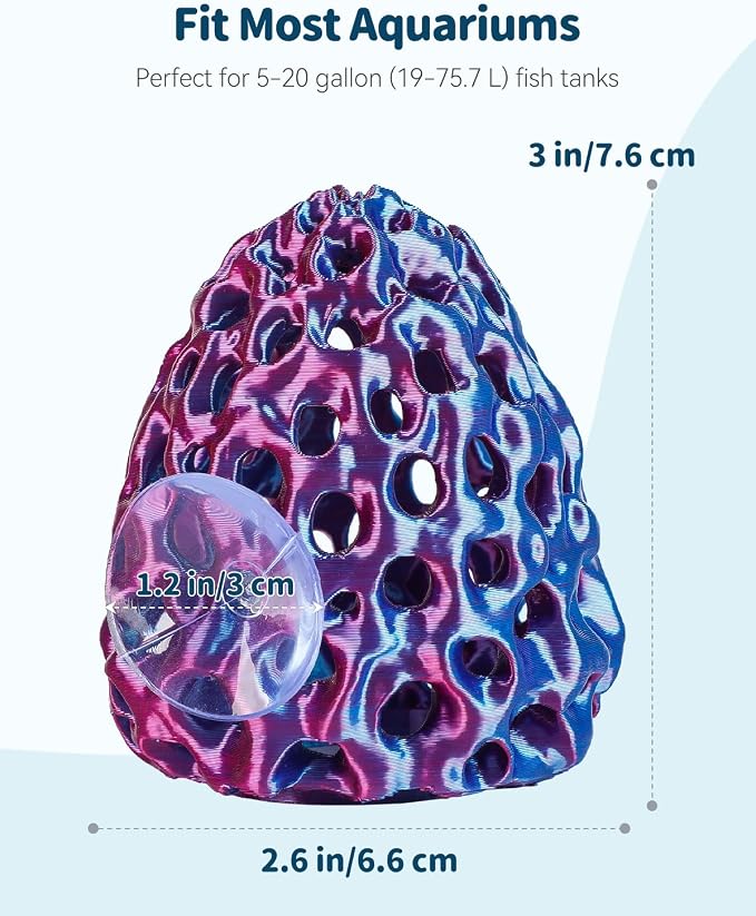 Uniclife Shrimp Hides for Aquariums, Realistic Plastic Aquarium Coral Rock Decorations with Suction Cups, Blue-Violet
