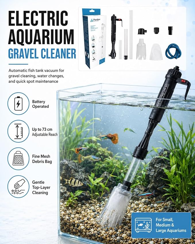 Electric Aquarium Gravel Cleaner Fish Tank Cleaning Vacuum Siphon Tool Kit | Automatic Removable Water Changer Circulation Battery-Operated Adjustable Length Sand Algae Filter for All Aquariums(2PCS)