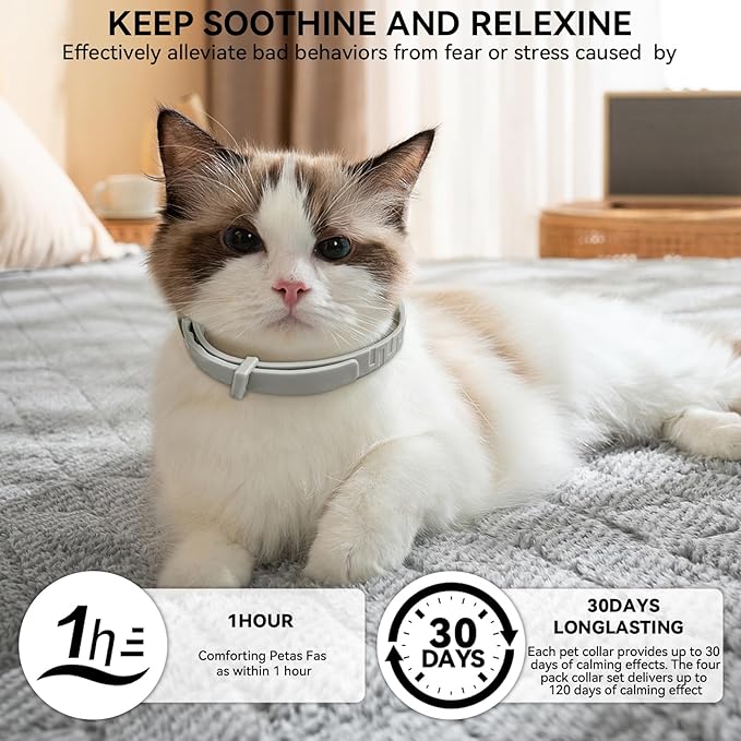 Cat Calming Collar for Anxious Cats | Pheromone Collar with Lavender & Chamomile|Works in 1 Hour|Waterproof Adjustable|Reduces Scratching, Hiding & Marking|30-Day Relief for Kittens & Adult Cats