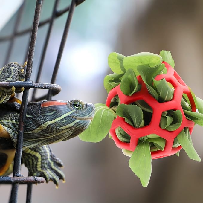 Tirifer Tortoise Treat Ball Toy Hay Feeder Ball Hanging Feeding Grass Ball Fruit Vegetable Feeder Holder Foraging Toy for Small Animals Pet Tortoise Turtle