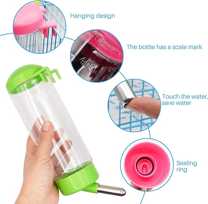Small Animal Water Dispenser for Cage, 4PCS Rabbit Water Bottle No Drip, 500ml Guinea Pig Water Bowl No Drip for Rabbit, Chinchilla, Ferret, Guinea Pigs, Squirrel, Hedgehog, Ship by Random Color