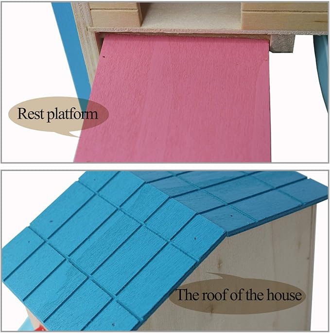 kathson Hamster House Pets Small Animal Hideout with Funny Climbing Ladder Slide Wooden Hut Play Toys Chews for Small Animals Like Dwarf Hamster and Mouse(Blue)