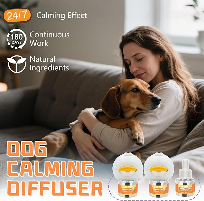 Dog Pheromone Calming Diffuser 8 in 1 (6 * 30 Day) Appeasing Pet Pheromones Diffuser to Calm Kit (2 Plug in+ 6 Pack 48ml Refill) for Anxiety