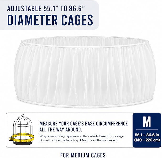 Universal Bird Cage Seed Catcher Universal Mesh Skirt Cover Stretchy Small Animal Cages Cover Pet Removable Durable Protector (White, Medium)