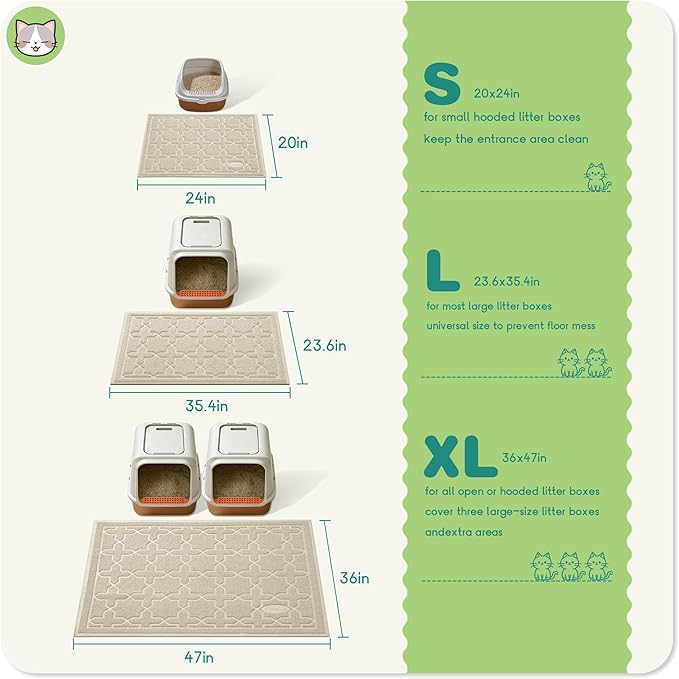 Yimobra Cat Litter Mat, Litter Trapping Waterproof Non Slip PVC Mat, Scatter Control Easy Clean for Litter Box, 35.4"x23.6", Beige