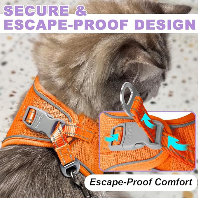 Cat Harness and Leash Set,Escape Proof Kitten Harness,Step in Adjustable Soft Lightweight,Easy Control,Reflective Strips Comfortable for Walking Travel(Orange,XS)