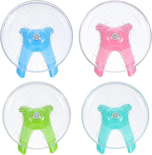 NUOBESTY 4pcs Silent Hamster Exercise Wheel Flying Saucer Running Tray with Blue, Pink, Mint, and Matcha Green for Mice, Gerbils, Hedgehogs, and Small Pets
