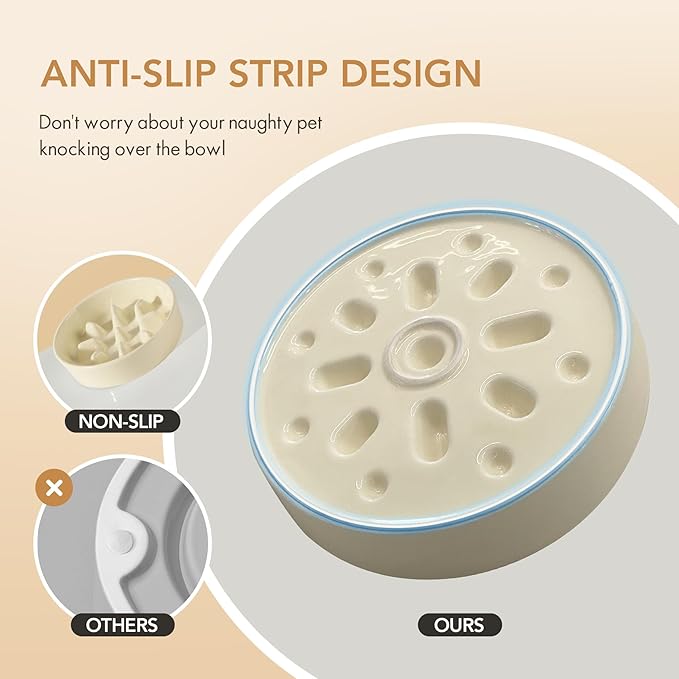 Havniva Ceramic 0.9 Cup Dog Bowl Slow Feeder, 6.1inch Slow Pet Food Dish for Small Dog and Cat, Stop Bloat, Preventing Choking(Single Bowl, Light Yellow)