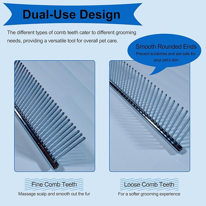 3 PCS Puppy Brush Grooming Kit, Stainless Steel Flea Comb, Fit for Yorkie, Shih Tzu, Maltipoo, Soft Bristle (Blue)