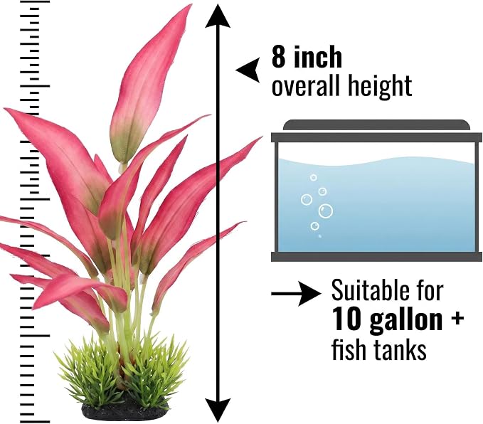 2 Pack Silk Aquarium Plants, 8 Inch Fish Tank Decor | Artificial Fish Tank Plants, Stable Rock Base, Soft Fabric Leaves, For Betta, Goldfish, Tropical Freshwater Aquariums
