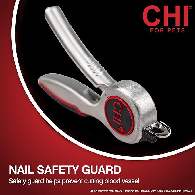 CHI for Pets Guillotine Nail Clipper for Dogs - Stainless Steel Dog Nail Cutter with Safety Guard and Ergonomic Soft Grip Handle - Grooming Tool for All Dog Breeds, Guillotine Nail Clipper, One Size