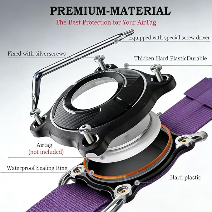 Upgraded AirTag Dog Collar,Waterproof Tactical Dog Collar with AirTag Holder, Control Handle and Metal Buckle,Heavy Duty Dog Collars for Large Dogs (DeepPurple，XL