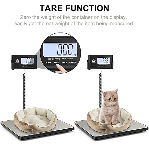 QP Shipping Scale for Packages, 440lb/0.35oz High Accuracy Digital Postal Scale, Postage Scale, Hold/Tare Function, Auto Off LCD Display, Lightweight Scale for Luggage/Pet, Battery&AC Adapter Included