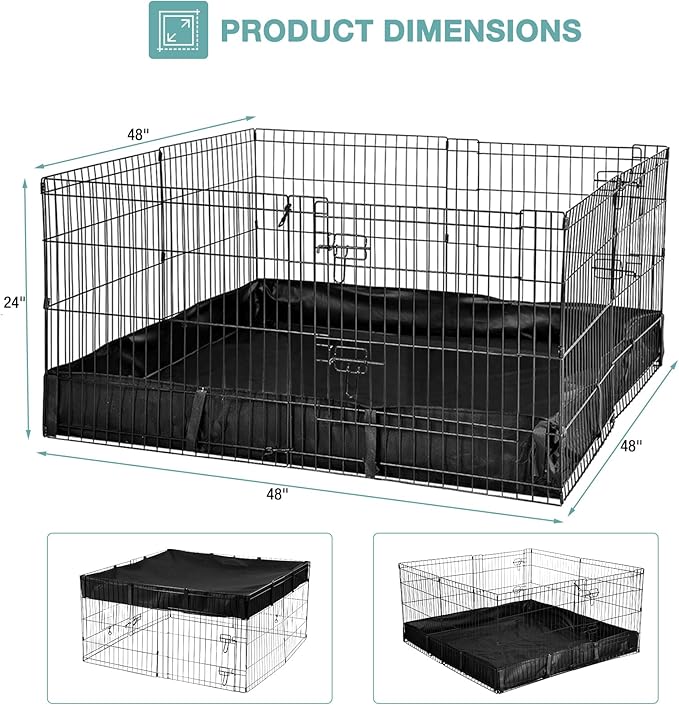 Rabbit Playpen，Small Animal Cage with Waterproof Mat, 48" L*48" W*24" H Metal Hedgehog with Door, C&C Cage for Guinea Pigs, Bunny, Hedgehogs, Chinchillas(Playpen Only)