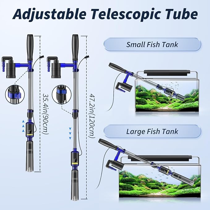 Fish Tank Cleaner - Aquarium Gravel Cleaner, 530GPH/32W Electric Fish Tank Cleaning Tools, Adjustable Water Flow Aquarium Cleaner Kit, Fish Tank Gravel Cleaner Vacuum for Wash Sand, Water Changing