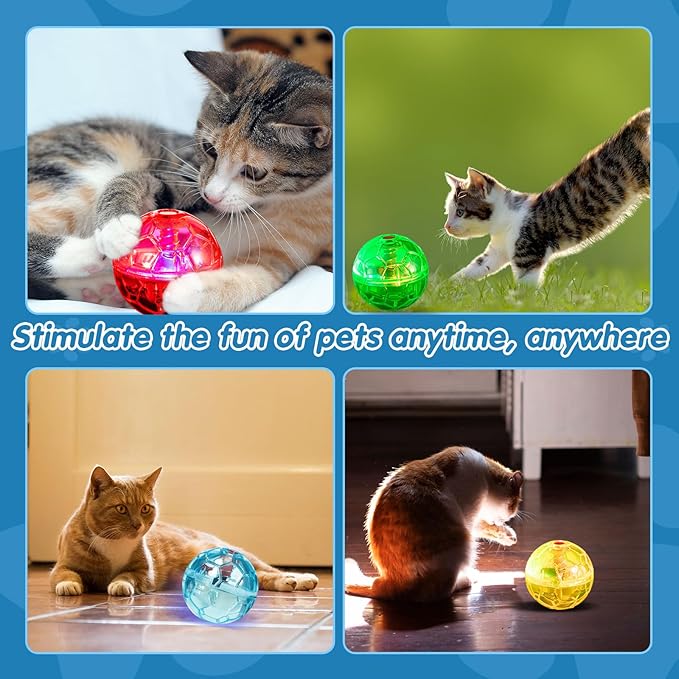 Sratte 6 Pcs Ghost Hunting Cat Ball Activated Cat Toy Motion LED Light Pet Balls Motion Dog Interactive Pet Toys Glowing Mini Running Exercise Supplies for Animals Activity
