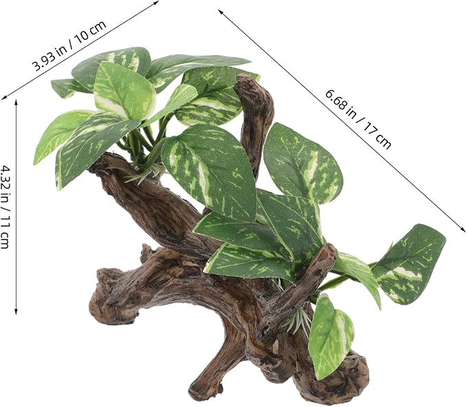 Driftwood Cave Aquarium Decor, Artificial Fish Tank Driftwood Decoration Fake Plant Tree Decorations Realistic Cave Cloth Leaf Plants for Fish Tanks Aquatic Landscapes Ornaments 6. 68x4. 32x3. 93in