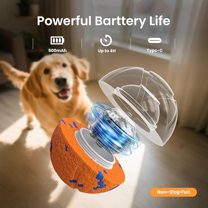 Smart Interactive Dog Toy Ball - Automatic Bouncing & Rolling, Chew-Resistant E-TPU Material, 3 Interactive Modes, IPX7 Waterproof, Smart Chase Pet Toy Ball for Medium and Large Dogs (Orange)