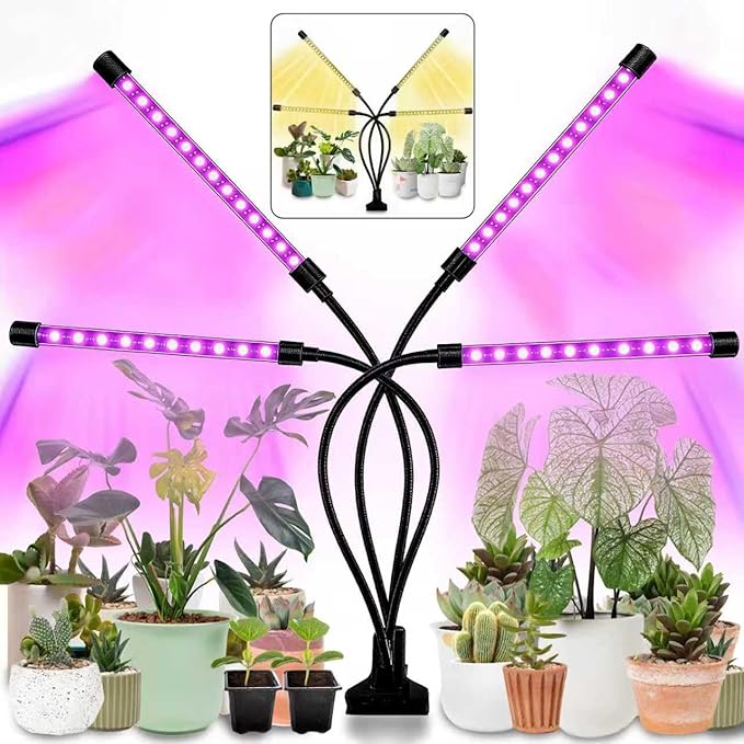 LEOTER Grow Light for Indoor Plants - Upgraded Version 80 LED Lamps with Full Spectrum & Red Blue Spectrum, 3/9/12H Timer, 10 Dimmable Level, Adjustable Gooseneck,3 Switch Modes