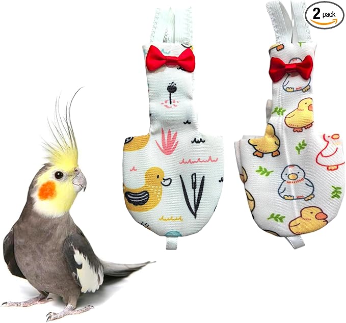 UKJENT Bird Diaper Protective Parrot Nappy 2 Pack, Reusable Flight Suit with Waterproof Inner Layer, Washable Cute Urine Wet Suit for Cockatiel Monk Parakeet Sun Parakeet Lory(M)