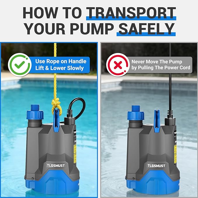 Submersible Water Pump, 1/3 HP 2450GPH Utility Pump Thermoplastic Electric Portable Transfer Water Pump for Swimming Pool Basement Flood Garden Pond Draining, Blue