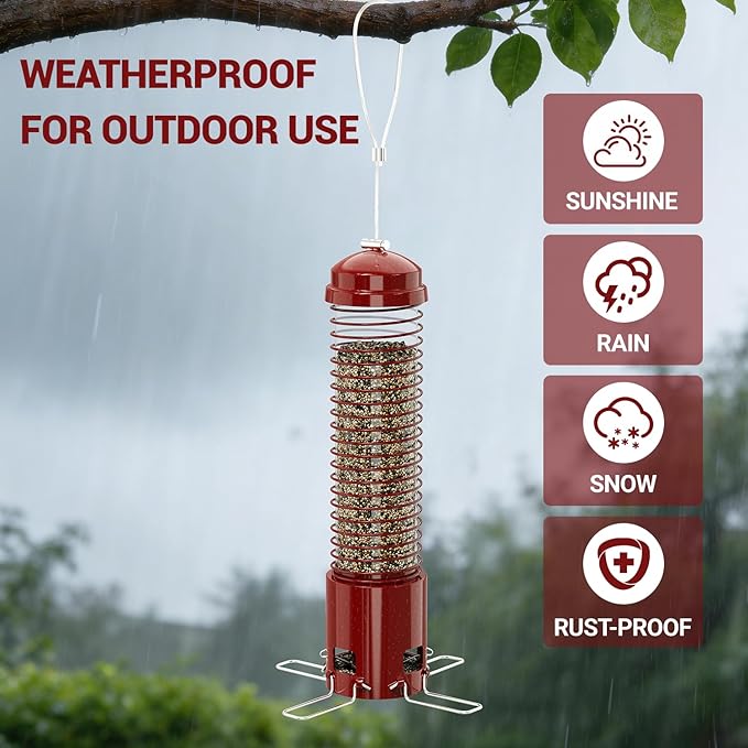 Squirrel Proof Bird Feeder, Metal Bird Feeders for Outdoors Hanging, 3.6LB Large Seeds Capacity for Wild Birds, Finch, Cardinal, Blue Jay, Chickadee, Red