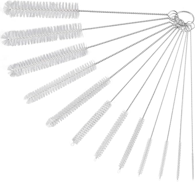 Ixiaoyoo 12 Pcs Straw Cleaner Brushes Set, 8.2 Inch Nylon Cleaning Brush | White Tube Cleaner Brushes for Tumbler, Sippy Cup, Water Bottles, Hummingbird Feeders, Pipes, Sink Drain & Pet Waterers