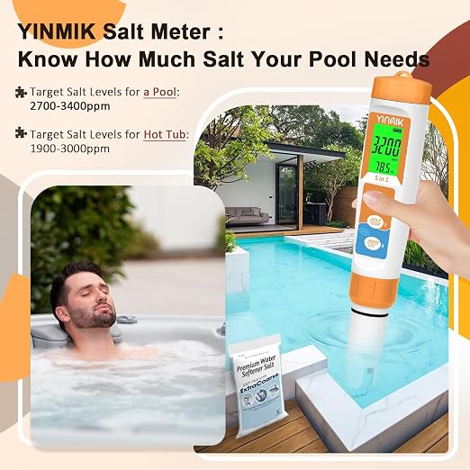 Pool Salt Tester New Update 5 in 1 pH TDS EC Salinity Meter | Saltwater Tester for Swimming Pools Hot Tub Digital Salinity Tester for Aquarium Water Accuracy pH and ppm Meter Hydroponic…